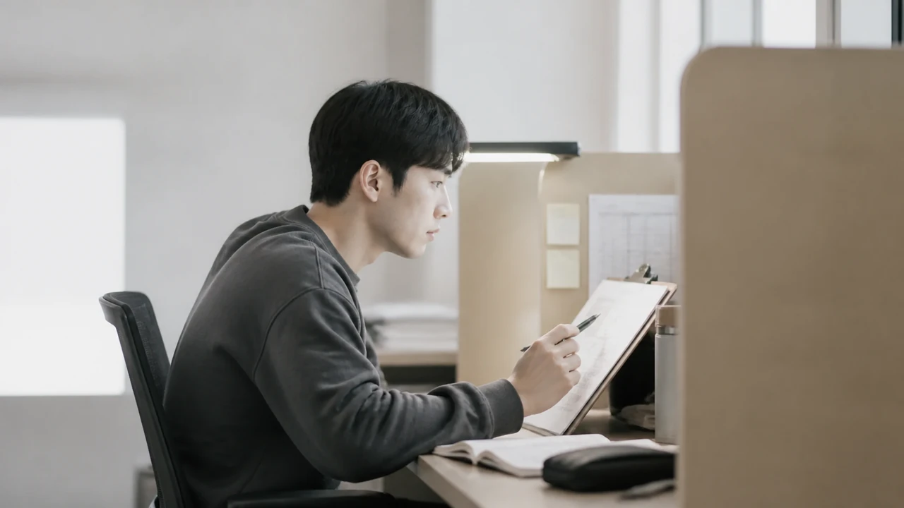 소규모 학원 체험 수업 뒤 오답 피드백을 확인하는 수험생